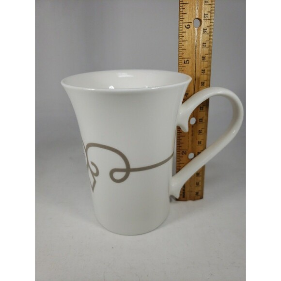 Starbucks Coffee Tea Mug Cup Gold Taupe Diamond Scroll Pattern Half Heart Handle - Picture 13 of 16